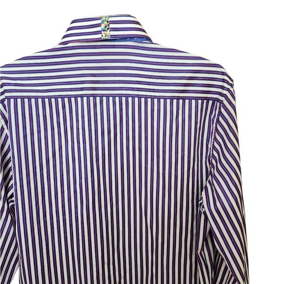 Robert‎ Graham tailored fit button front  flip cuff striped dress shirt Sz M - Picture 5 of 12